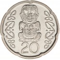 NUEVA ZELANDA 20 CENTAVOS 1990 TOTEM ABORIGEN y REINA ISABEL II KM.81 MONEDA DE NICKEL SC- New Zealand