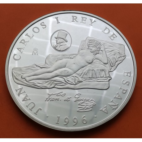 . 5 ONZAS + RAYITAS x ESPAÑA 10000 PESETAS 1996 LA MAJA DESNUDA CULTURA y NATURALEZA 3ª Serie GOYA MONEDA DE PLATA FNMT