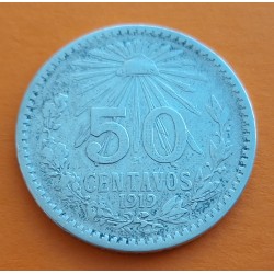 1º AÑO DE FABRICACIÓN x MEXICO 50 CENTAVOS 1919 AGUILA KM.447 MONEDA DE PLATA MBC- 8,30 gramos Mejico R/2