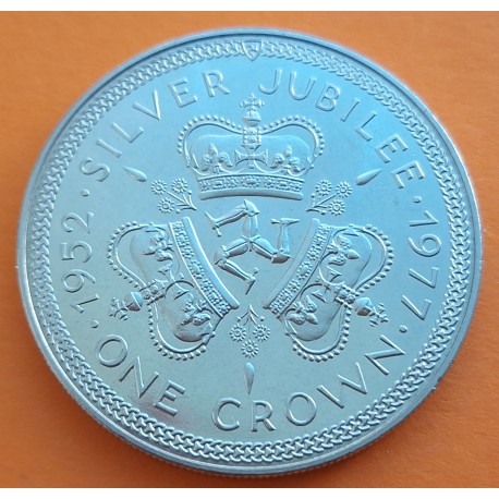 ISLA DE MAN 1 CORONA 1977 1952 QUEEN ELIZABETH SILVER JUBILEE KM.41A MONEDA DE NICKEL SC- Isle Of Man 1 crown