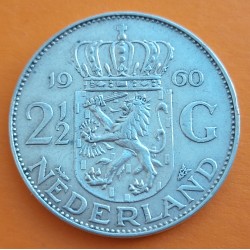 HOLANDA 2,50 GULDEN 1960 REINA JULIANA y LEON CON ESPADA KM.185 MONEDA DE PLATA MBC The Netherlands silver