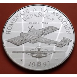 . 1 Moneda 5 ONZAS x ESPAÑA 25 EUROS 1997 AVIONES HOMENAJE A LA AVIACION @IMPERFECCIONES@ MONEDA DE PLATA