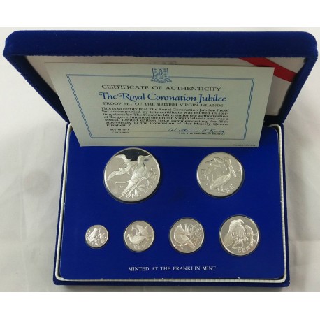 1978 ISLAS VIRGENES ESTUCHE DE PLATA ISABEL II BRITISH VIRGIN ISLANDS 1953 ROYAL CORONATION SILVER JUBILEE 6 monedas