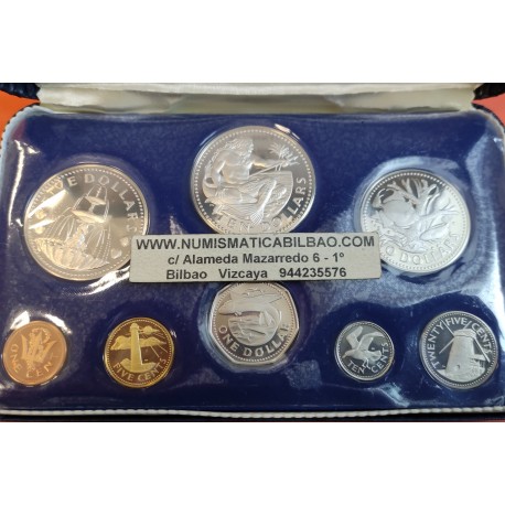 1973 BARBADOS ESTUCHE OFICIAL 8 coins Silver Proof Mint Set 5 DOLARES PLATA + 10 DOLARES PLATA casi contiene 2 Onzas