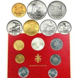 8 monedas x VATICANO CARTERA OFICIAL 1978 PAULUS VI SC 1+2+5+10+20+50+100 LIRAS + 500 LIRAS 1977 PLATA PAPA PABLO VI