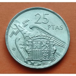 ESPAÑA 25 PESETAS 1957 * 64 FRANCO SIN CIRCULAR NICKEL NO PLUS