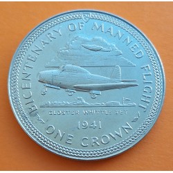 ISLA DE MAN 1 CORONA 1983 GOSTLER WHITTLE JET Avión MANNED FLIGHT KM.105 MONEDA DE NICKEL EBC Isle of Crown