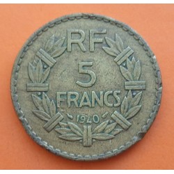 FRANCIA 5 FRANCOS 1940 DAMA Tipo LAVRILLIER KM.888.A.1 MONEDA DE LATON MBC+ France PRE OCUPACION NAZI WWII