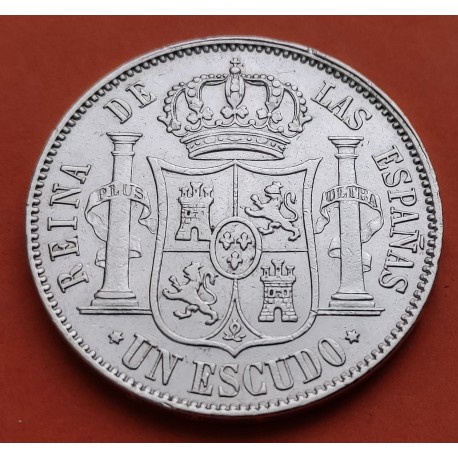 @PRECIOSA@ ESPAÑA Reina ISABEL II 1 ESCUDO 1866 Ceca de MADRID KM.626.1 MONEDA DE PLATA BRILLO y COLOR ORIGINALES