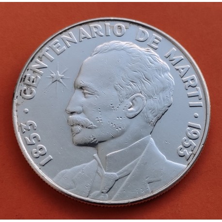 CUBA 1 PESO 1953 CENTENARIO DE JOSE MARTI KM.29 MONEDA DE PLATA MBC++ Silver Coin R/1