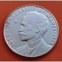 CUBA 1 PESO 1953 CENTENARIO DE JOSE MARTI KM.29 MONEDA DE PLATA MBC++ Silver Coin R/1