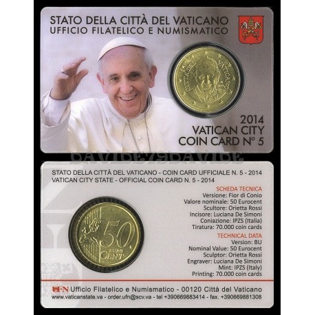 ..VATICANO 50 CENTIMOS COINCARD 2014 SELLO Nº5 COIN CARD & STAMP