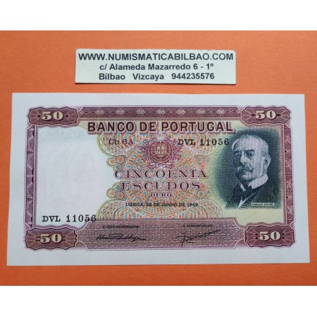 - @MUY RARO@ PORTUGAL 50 ESCUDOS 1949 JUNIO 28 Lisboa RAMALHO ORTIGAO Pick 154 Serie DVL-11056 CHAPA 6A BILLETE EBC