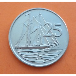 CAYMAN 25 CENTAVOS 1992 BARCO VELERO y REINA ISABEL II KM.87 MONEDA DE NICKEL EBC Cayman Islands