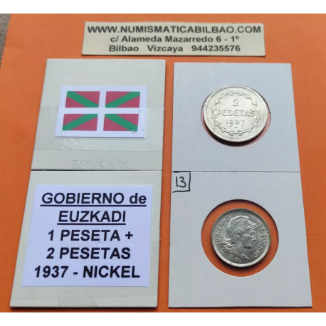 1+2 PESETAS 1937 GOBIERNO DE EUSKADI NICKEL BILBAO Euzkadi (2)