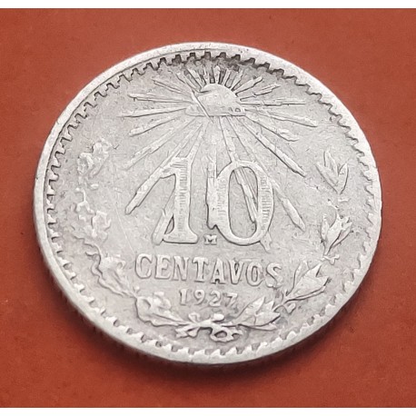 MEXICO 10 CENTAVOS 1927 AGUILA y VALOR KM.431 MONEDA DE PLATA MBC- Mejico Mexiko silver coin