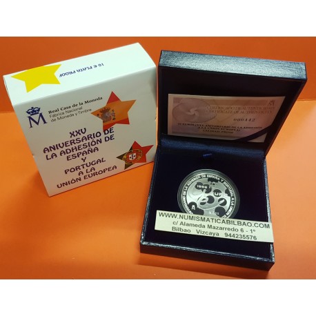 ESPAÑA 10 EUROS 2011 XXV ANIVERSARIO DE LA ADHESION A EUROPA MONEDA DE PLATA PROOF ESTUCHE y CERTIFICADO FNMT