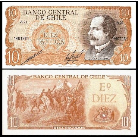 CHILE 10 ESCUDOS 1973 BALMACEDA y EJERCITO VICTORIOSO Serie A Pick 143A Firma 1 BILLETE SC UNC BANKNOTE