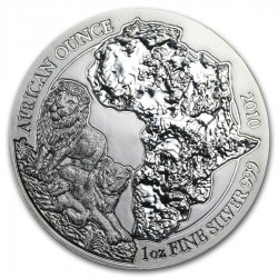 . @RARA@ RUANDA 50 FRANCOS 2010 AFRICAN OUNCE LEON MONEDA DE PLATA SC 1 ONZA OZ SILVER Rwanda 50 Francs Amafaranga LION