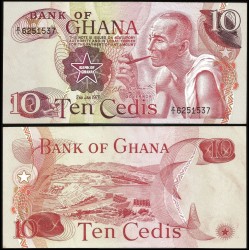 GHANA 10 CEDIS 1978 HOMBRE FUMANDO EN PIPA Pick 16F BILLETE SC Africa UNC BANKNOTE