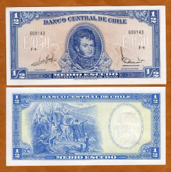 @ESCASA FIRMA del CAJERO@ CHILE 1/2 ESCUDO 1962 FERNANDO O´HIGGINGS Pick 134AA2 BILLETE SC Medio