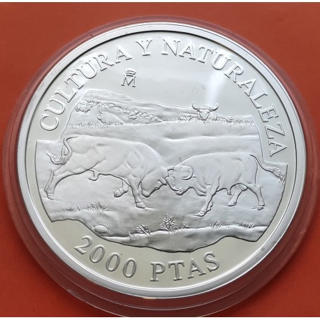 . 1 Moneda + CÁPSULA x ESPAÑA 2000 PESETAS 1994 TOROS DE LIDIA CULTURA y NATURALEZA 1ª Serie KM.941 PLATA FNMT