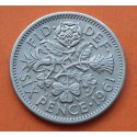 INGLATERRA 6 PENIQUES 1961 FLORES y REINA ISABEL II KM.903 MONEDA DE NICKEL SC- UK 6 pence