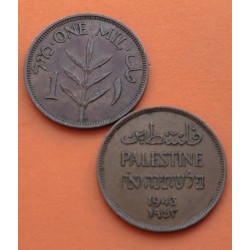 PALESTINA 1 MIL 1943 ESPIGA DE CEREAL KM.1 MONEDA DE BRONCE @ESCASA@ MANDATO de INGLATERRA Palestine WWII EPOCA NAZI