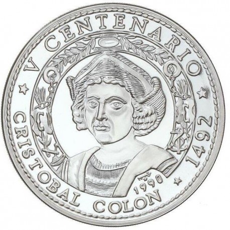 @Tirada 2.000@ CUBA 50 PESOS 1990 CRISTOBAL COLON V CENTENARIO DEL DESCUBRIMIENTO AMERICA KM.294 MONEDA DE PLATA PROOF