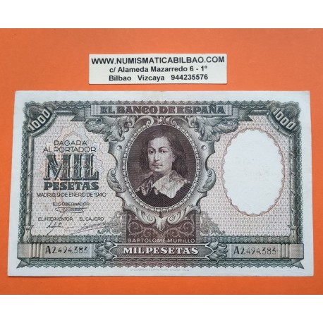 . @RARO@ ESPAÑA 1000 PESETAS 1940 BARTOLOME MURILLO Serie A 2494383 Pick 120 BILLETE NO RESTAURADO Spain banknote