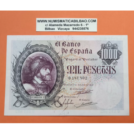 . @RARO BILLETE TAN PRECIOSO@ ESPAÑA 1000 PESETAS 1940 EMPERADOR CARLOS I y AGUILA Sin Serie 0181802 Pick 125