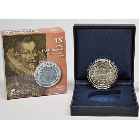 ESPAÑA 10 EUROS 2019 IX Serie JOYAS NUMISMATICAS 8 REALES Rey FELIPE II CASA DE LOS AUSTRIAS MONEDA DE PLATA ESTUCHE FNMT