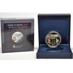 ESPAÑA 10 EUROS 2019 PROGRAMA EUROPA RENACIMIENTO A COLOR MONEDA DE PLATA ESTUCHE CERTIFICADO FNMT