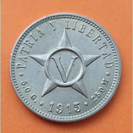 CUBA 5 CENTAVOS DE PESO 1915 ESTRELLA y VALOR EBC NICKEL