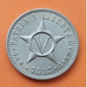 CUBA 5 CENTAVOS DE PESO 1915 ESTRELLA y VALOR EBC NICKEL