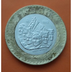 MEXICO 50 PESOS 1993 NIÑOS HEROES KM.571 MONEDA BIMETALICA DE PLATA y LATON MBC- Imperfecciones 1/2 Onza R/4