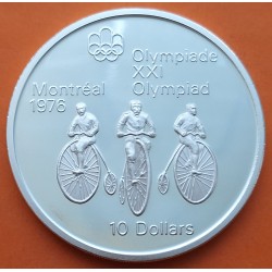 CANADA 10 DOLARES 1974 BICICLETAS ANTIGUAS OLIMPIADA MONTREAL 1976 KM.95 MONEDA DE PLATA PROOF @RAYITAS@ 1,45 ONZAS Cycling