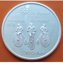 CANADA 10 DOLARES 1974 BICICLETAS ANTIGUAS OLIMPIADA MONTREAL 1976 KM.95 MONEDA DE PLATA PROOF @RAYITAS@ 1,45 ONZAS Cycling