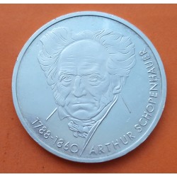 ALEMANIA 10 MARCOS 1988 D MUSICO ARTHUR SCHOPENHAUER KM.168 MONEDA DE PLATA EBC- Imperfecciones Germany 10 Marks silver