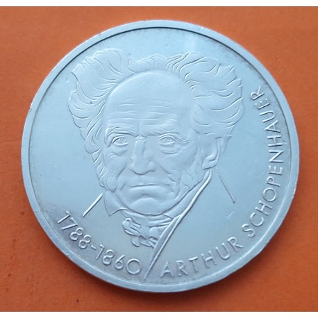 ALEMANIA 10 MARCOS 1988 D MUSICO ARTHUR SCHOPENHAUER KM.168 MONEDA DE PLATA EBC- Imperfecciones Germany 10 Marks silver