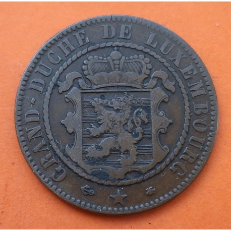 LUXEMBURGO 10 CENTIMOS 1865 A ESCUDO DEL REY GUILLERMO III KM.23.2 MONEDA DE BRONCE @ESCASA@ Luxembourg 10 Centimes