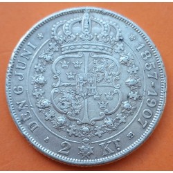 @IMPERFECCIONES@ SUECIA 2 KRONOR 1907 BODAS DE ORO DEL REY OSKAR II KM.776 MONEDA DE PLATA MBC- Sweden silver 2 Kroner