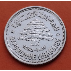 LIBANO 50 PIASTRAS 1952 ARBOL PLATA SC SILVER LEBANON PIASTRES