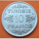 TUNEZ 10 FRANCOS 1935 Ahmad II ibn Alid 1º AÑO DE EMISIÓN PROTECTORADO FRANCES KM.262 MONEDA DE PLATA MBC Tunisia