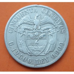 COLOMBIA 50 CENTAVOS 1934 CONDOR SOBRE ESCUDO y SIMON BOLIVAR KM.274 MONEDA DE PLATA MBC