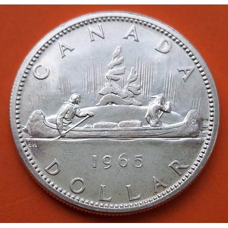 .CANADA 1 DOLLAR 1965 CANOA INDIOS PLATA SILVER KM*64 AUNC-