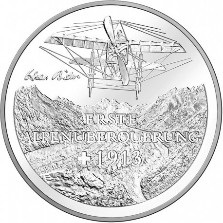 SUIZA 20 FRANCOS 2013 B AVIONETA PRIMER VUELO TRANSALPINO KM.147 MONEDA DE PLATA SC Switzerland silver