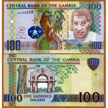 GAMBIA 100 DALASIS 2013 LORO AFRICANO y PRESIDENTE Pick 29D BILLETE SC Africa UNC BANKNOTE