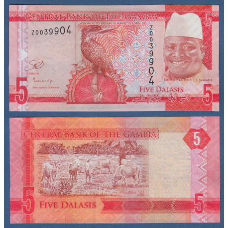 GAMBIA 5 DALASIS 2015 PRESIDENTE, PAJARO y REBAÑO DE VACAS Pick 31R BILLETE SC Africa UNC BANKNOTE