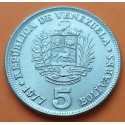 @ACUÑADA EN ESPAÑA POR LA FNMT@ VENEZUELA 5 BOLIVARES 1977 SIMON BOLIVAR KM.53 MONEDA DE NICKEL SC-